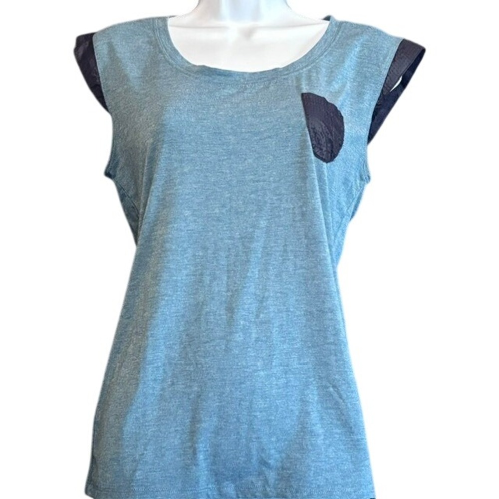 Oiselle Womens Teal Blue Running Tank Top Chest Pocket Heathered Size Medium